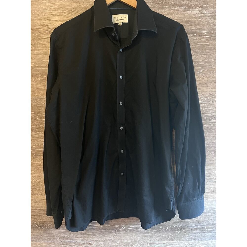 Ted Baker Endurance Black Contrast Trim Cuff Dress Shirt Size 17 36-37